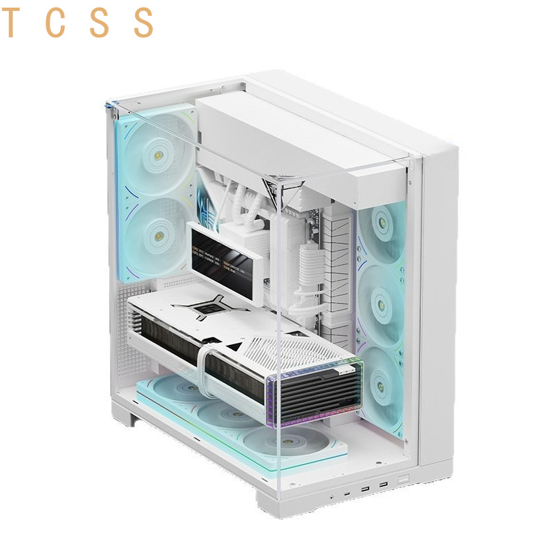 Pc Chassis - Weißes Panorama-Dreifach-Hartglas-PC-Gehäuse im Aquarium-Stil Desktop-Computer-Chassis ATX-Unterstützung